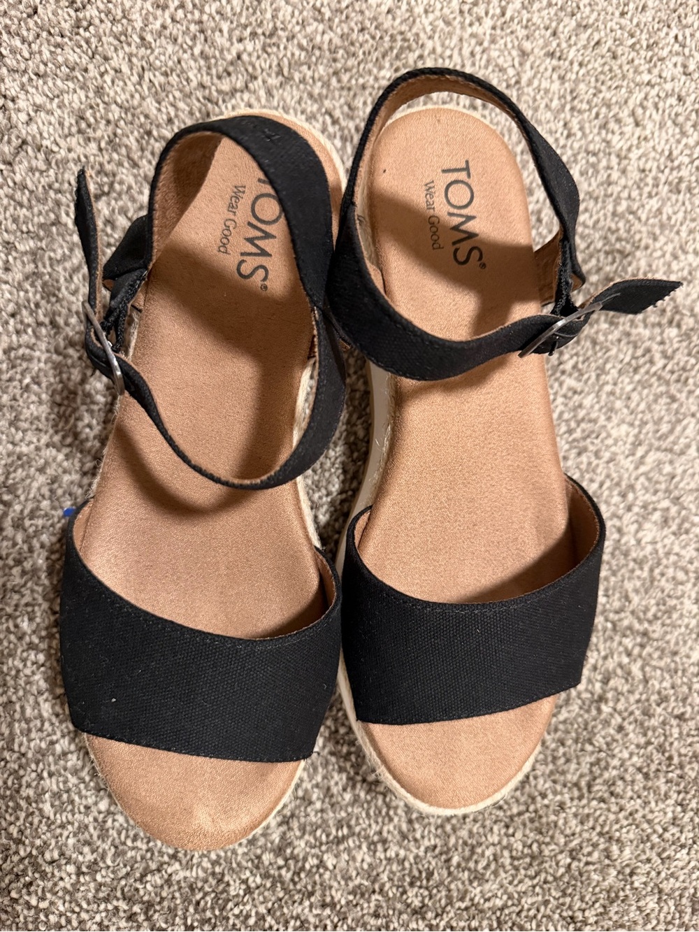 Toms Black Canvas Women's Wedge Sandals